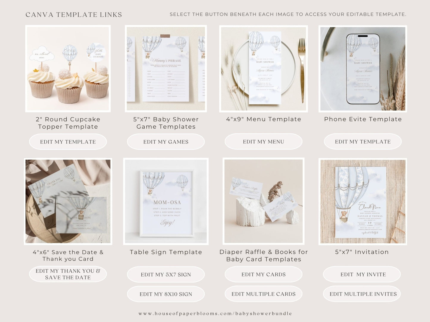 French Blue Hot Air Balloon Baby Shower Collection - House of Paper Blooms
