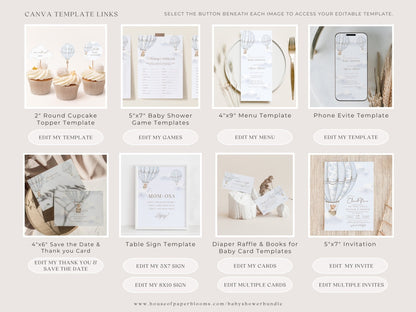 French Blue Hot Air Balloon Baby Shower Collection - House of Paper Blooms