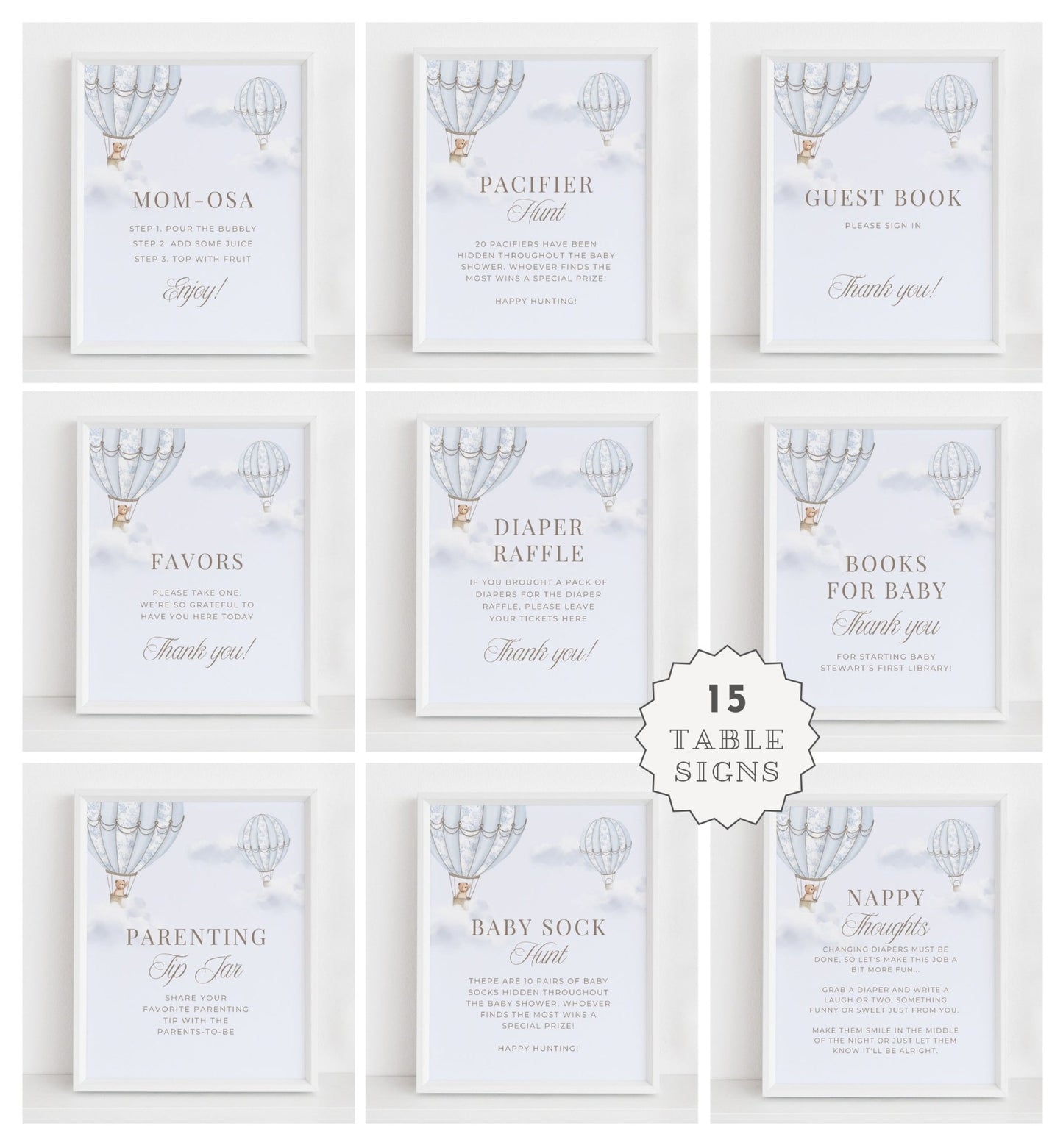 French Blue Hot Air Balloon Baby Shower Collection - House of Paper Blooms