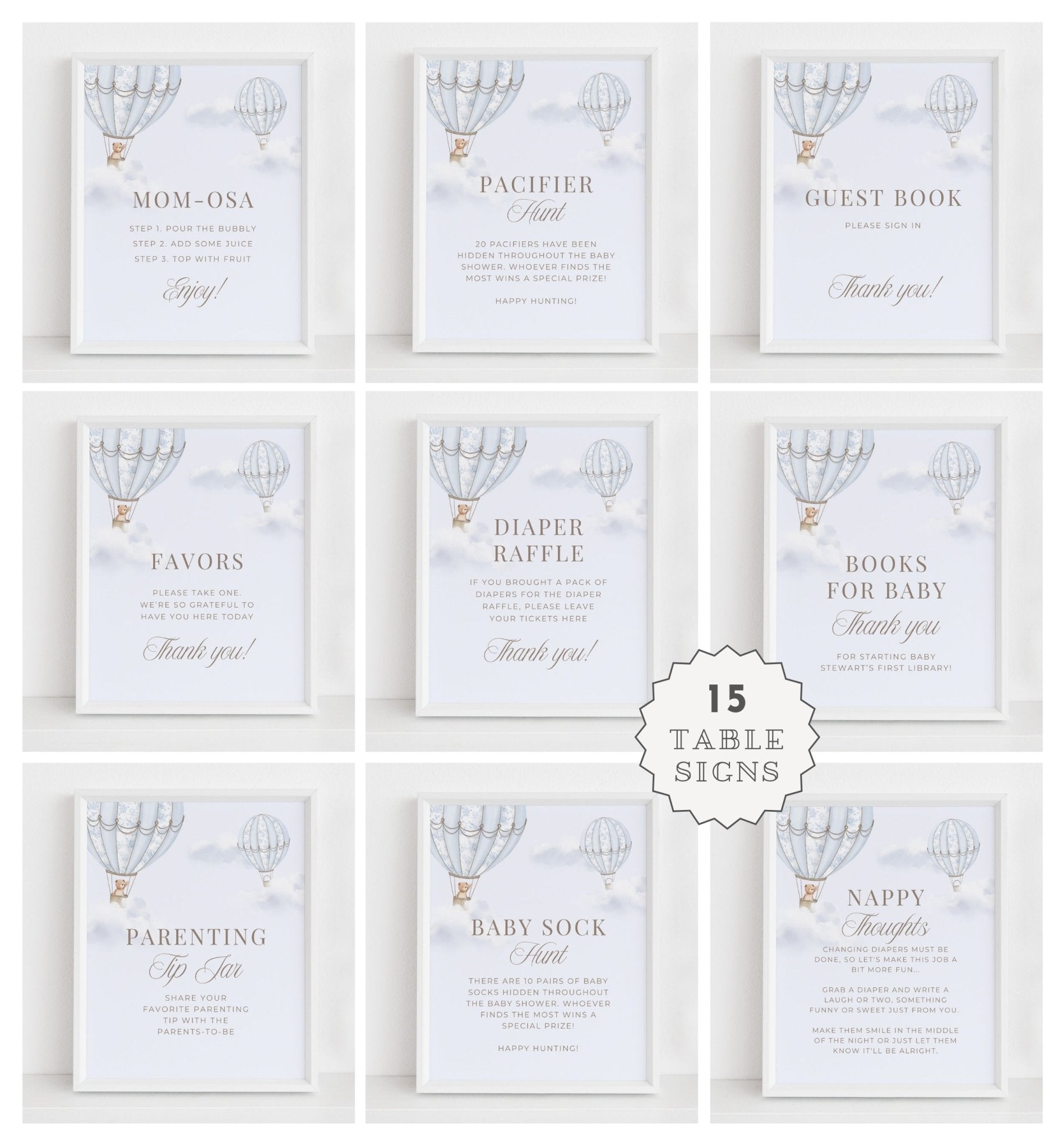 French Blue Hot Air Balloon Baby Shower Collection - House of Paper Blooms