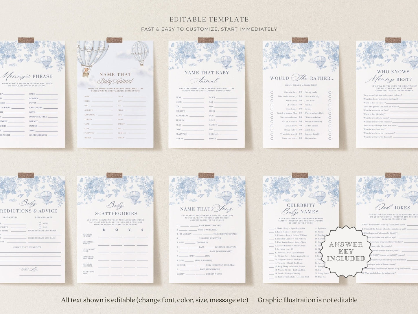 French Blue Safari Toile Baby Shower Collection - House of Paper Blooms
