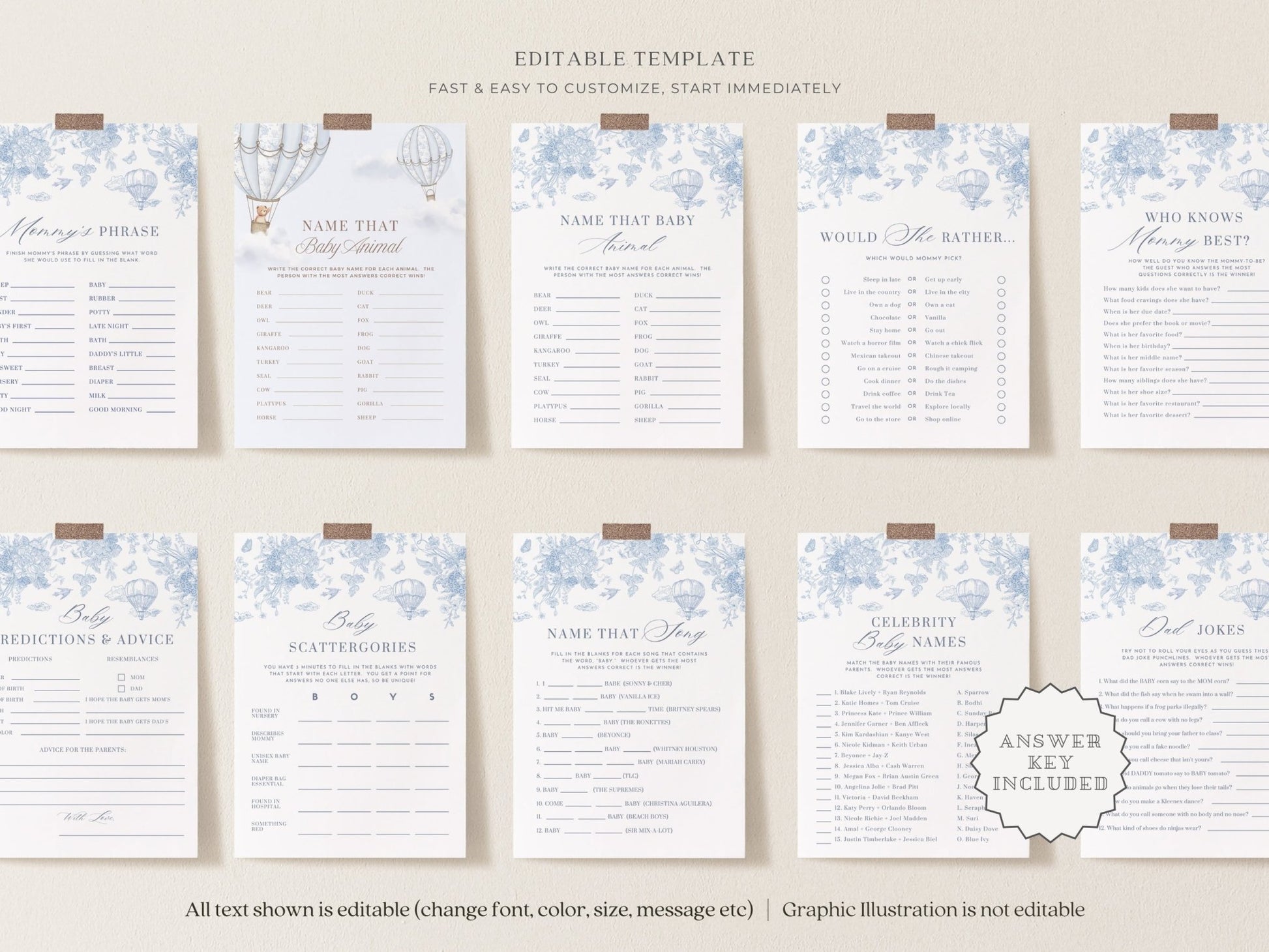 French Blue Safari Toile Baby Shower Collection - House of Paper Blooms