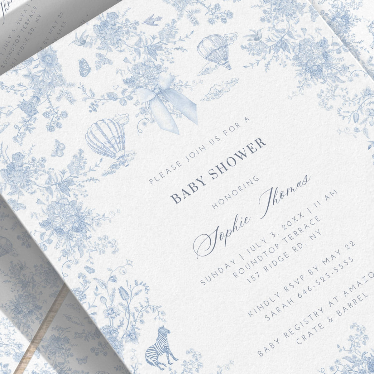 French Blue Safari Toile Baby Shower Collection - House of Paper Blooms