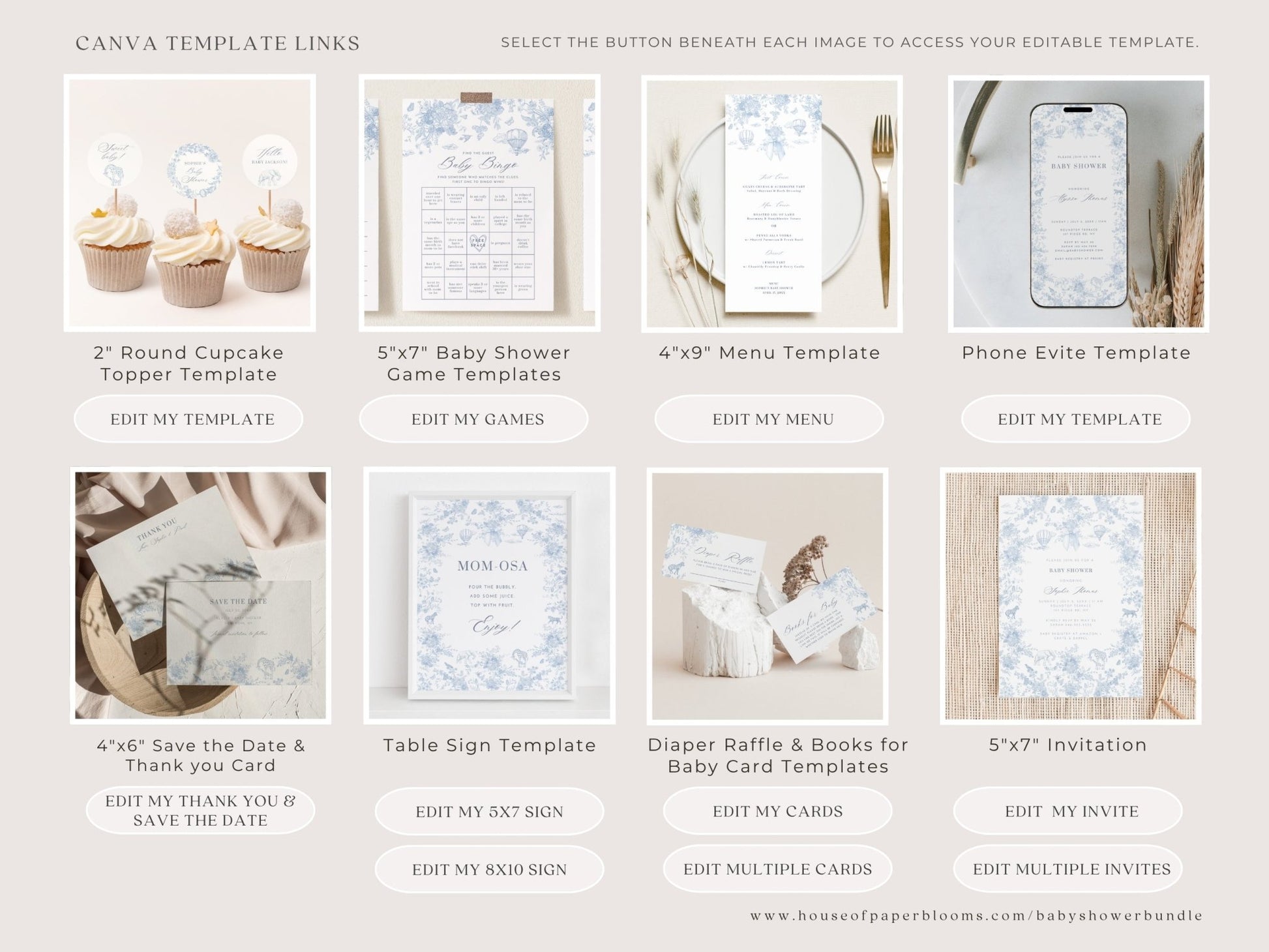 French Blue Safari Toile Baby Shower Collection - House of Paper Blooms