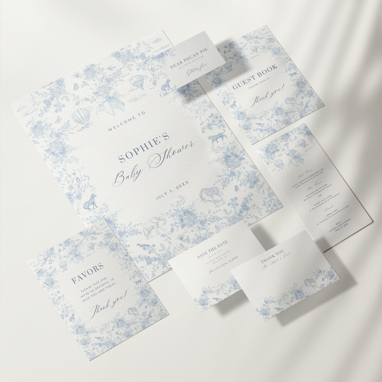 French Blue Safari Toile Baby Shower Collection - House of Paper Blooms