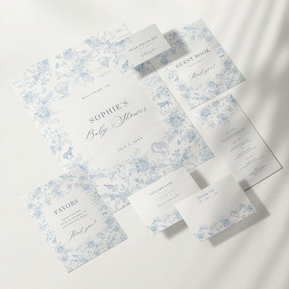 French Blue Safari Toile Baby Shower Collection - House of Paper Blooms