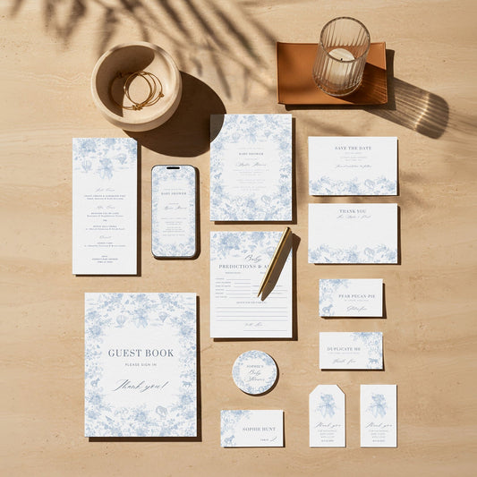 French Blue Safari Toile Baby Shower Collection - House of Paper Blooms