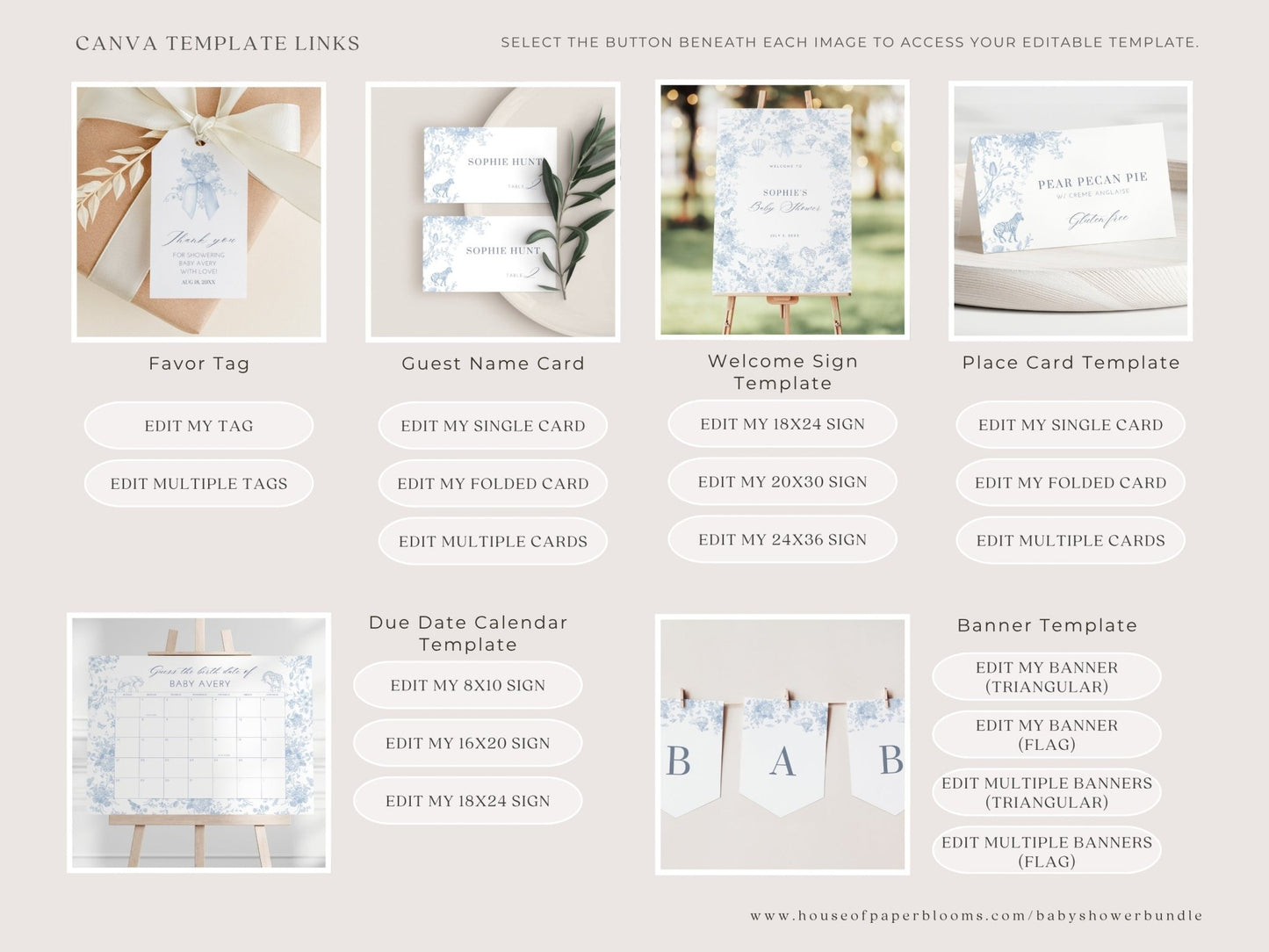 French Blue Safari Toile Baby Shower Collection - House of Paper Blooms