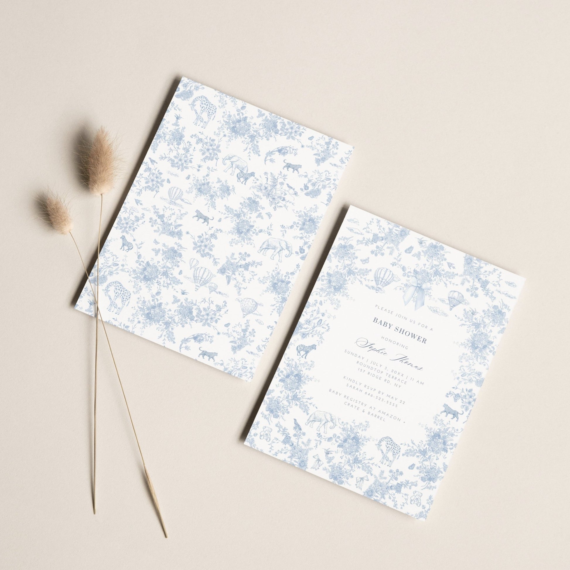 French Blue Safari Toile Baby Shower Collection - House of Paper Blooms