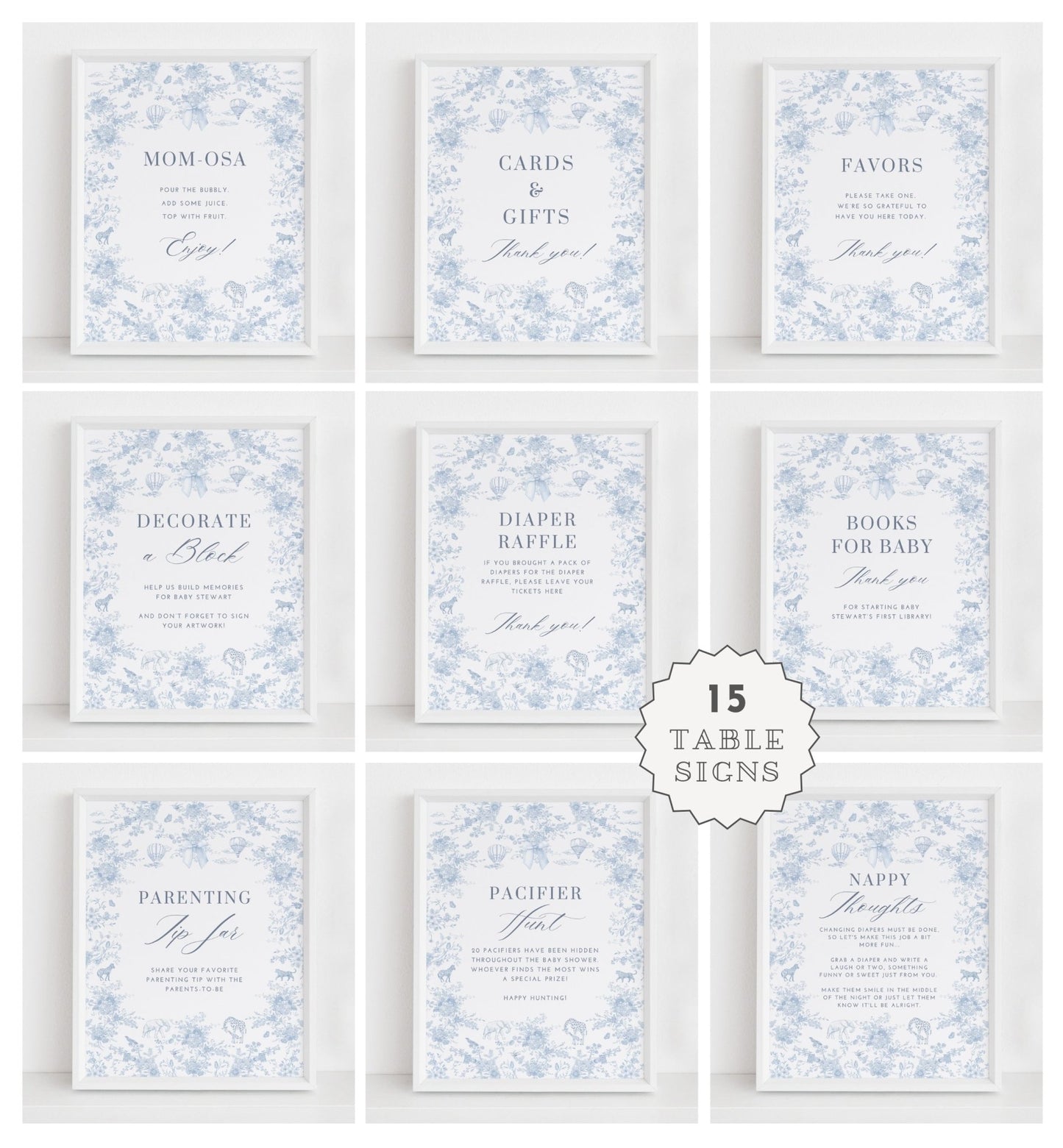 French Blue Safari Toile Baby Shower Collection - House of Paper Blooms