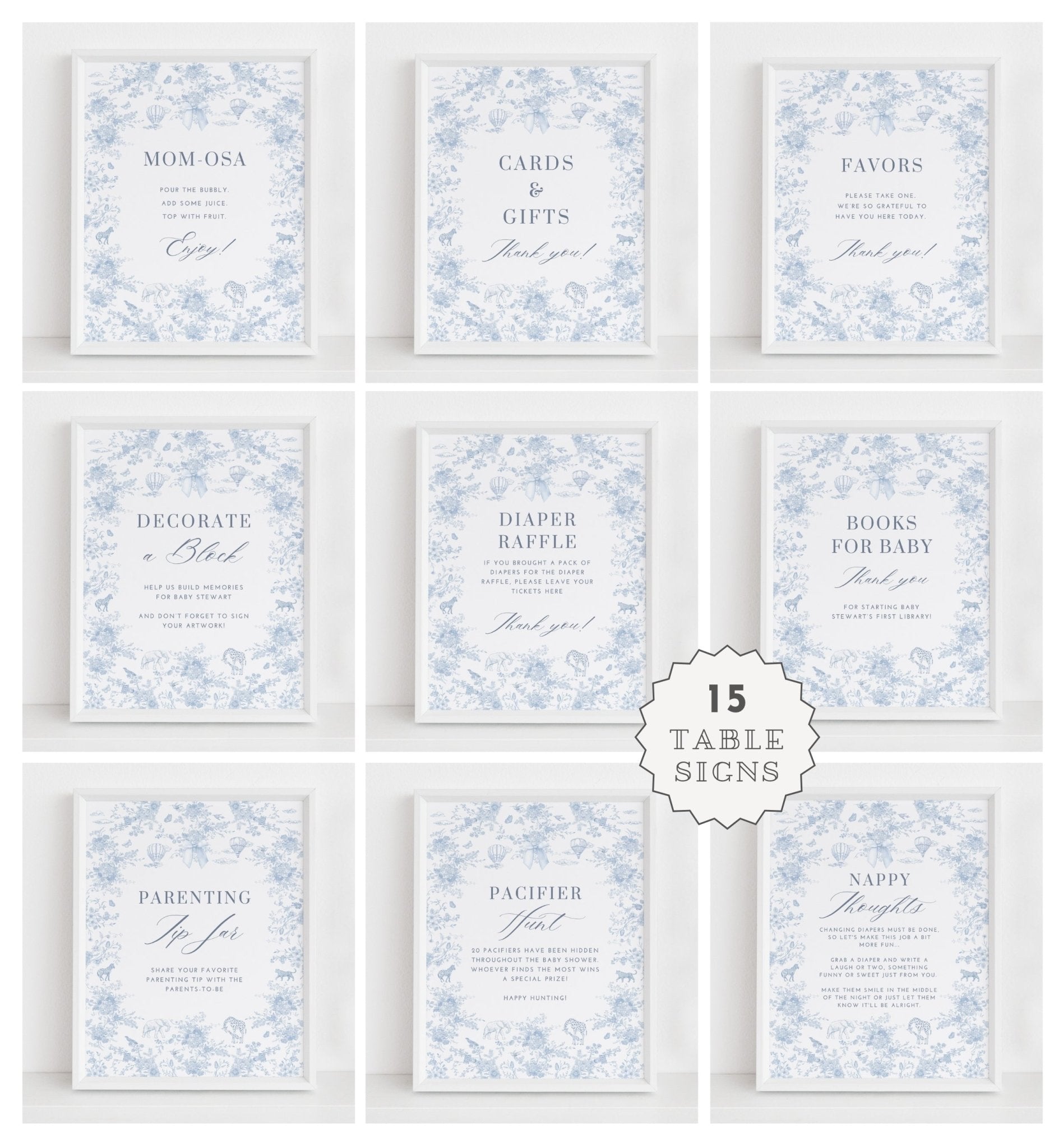 French Blue Safari Toile Baby Shower Collection - House of Paper Blooms