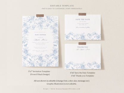 French Blue Safari Toile Baby Shower Collection - House of Paper Blooms