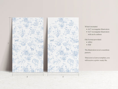 French Blue Safari Toile Printable Backdrop - House of Paper Blooms