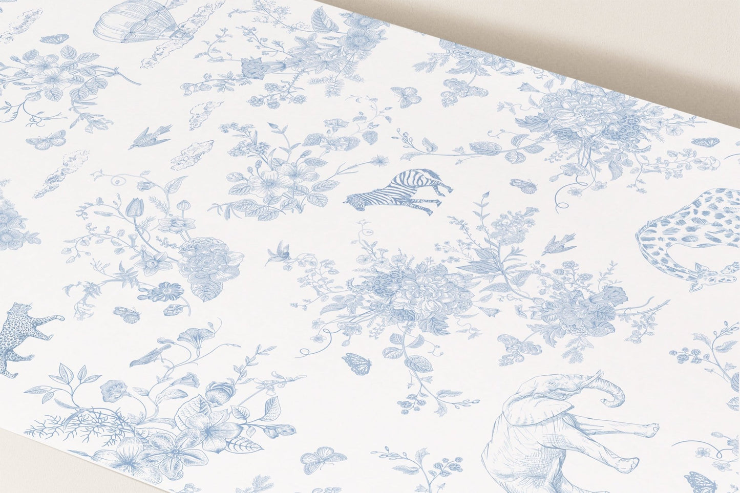 French Blue Safari Toile Printable Backdrop - House of Paper Blooms