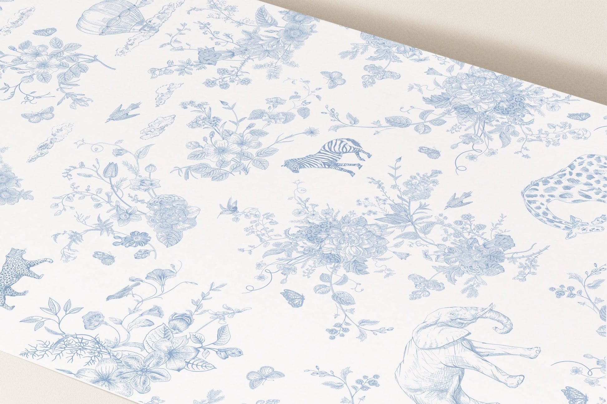French Blue Safari Toile Printable Backdrop - House of Paper Blooms