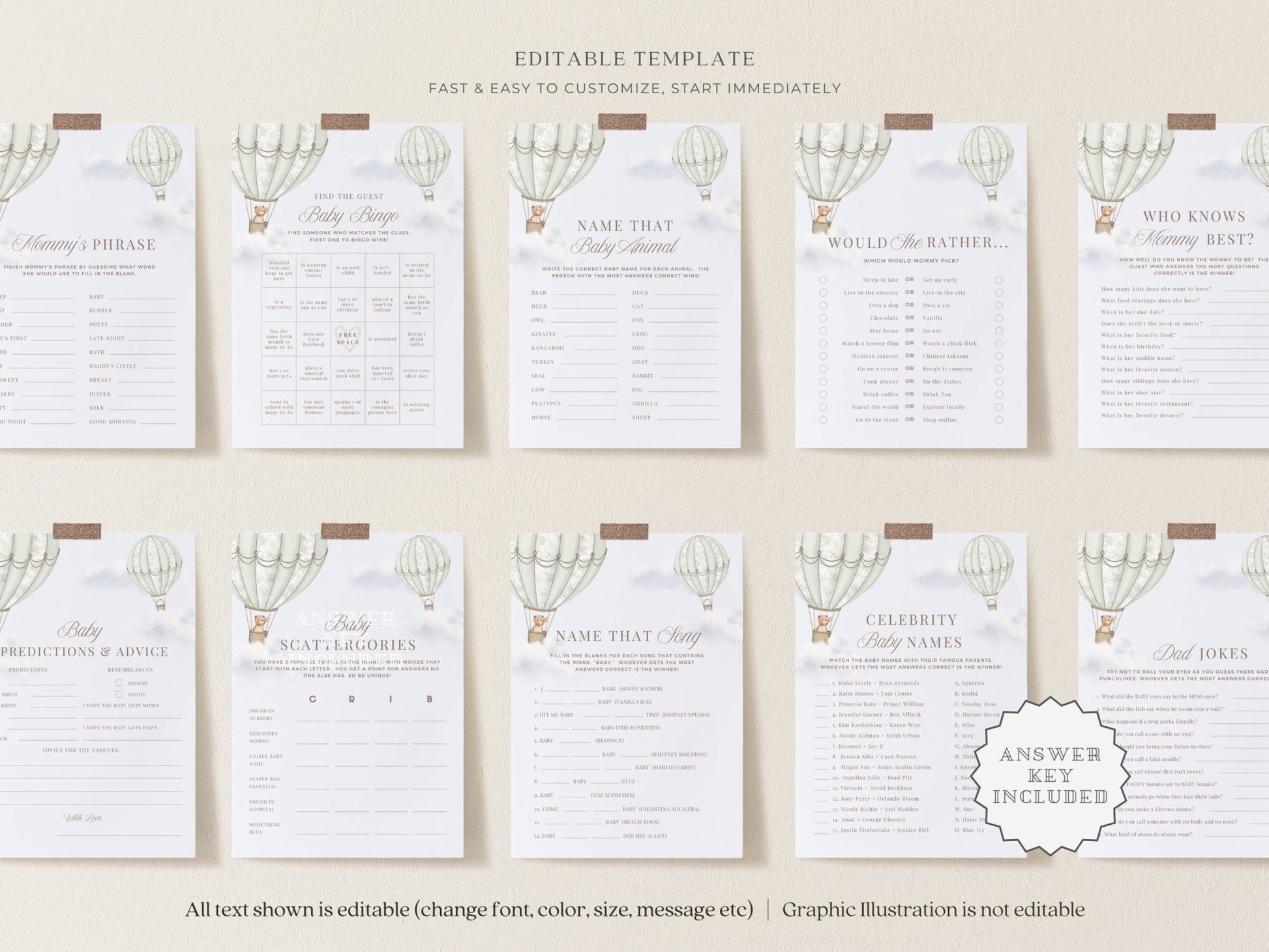 Sage Green Hot Air Balloon Baby Shower Collection - House of Paper Blooms