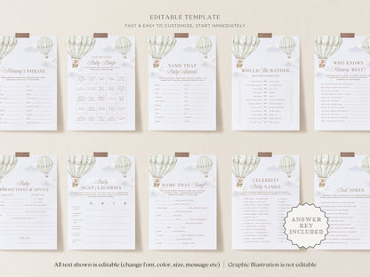 Sage Green Hot Air Balloon Baby Shower Collection - House of Paper Blooms