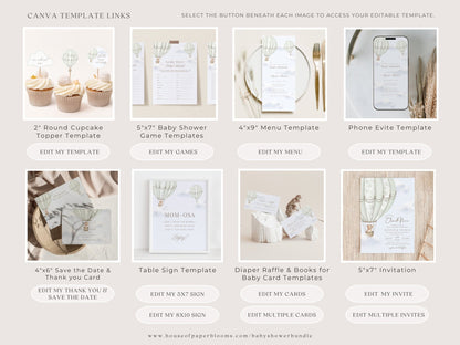 Sage Green Hot Air Balloon Baby Shower Collection - House of Paper Blooms