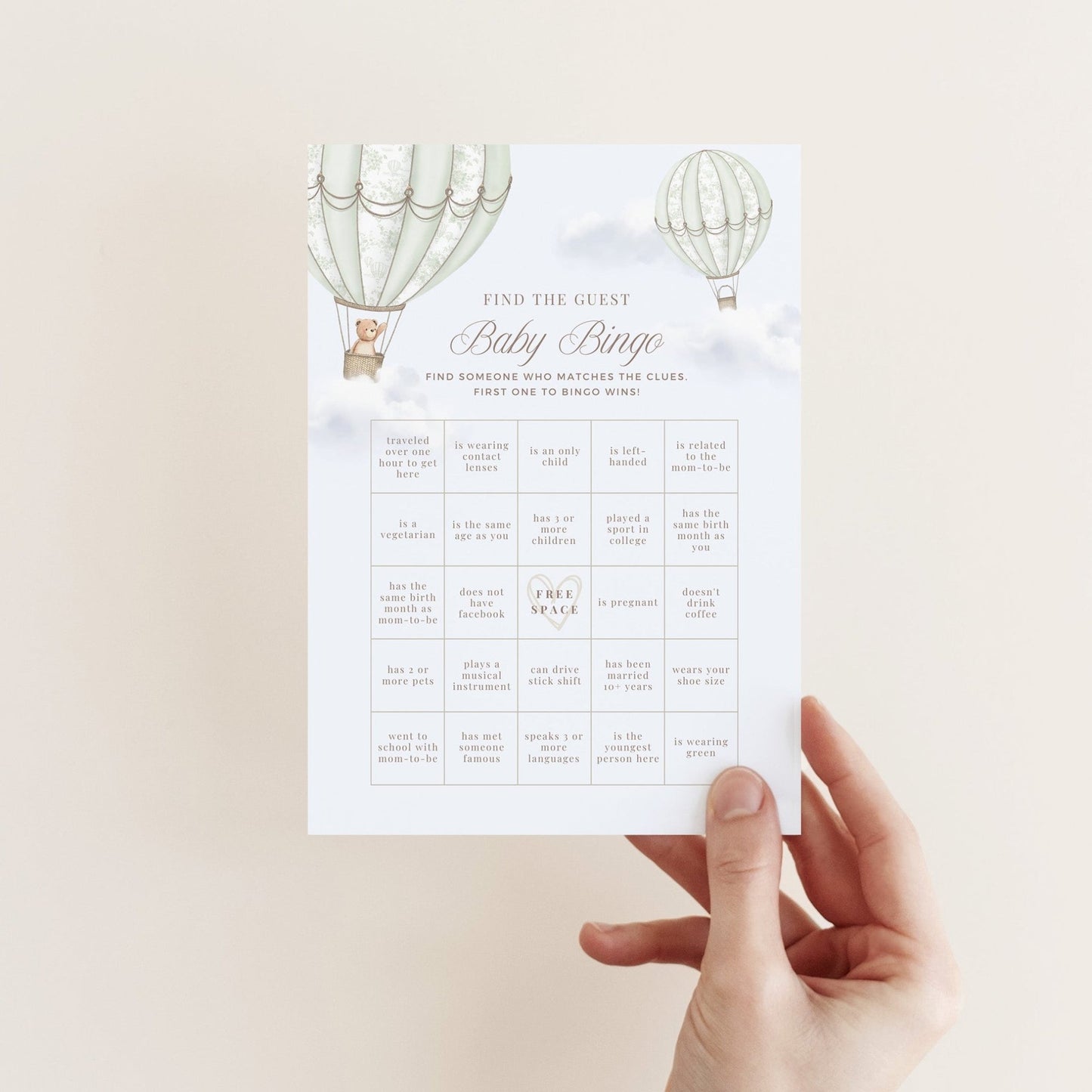 Sage Green Hot Air Balloon Baby Shower Collection - House of Paper Blooms
