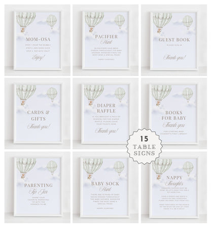 Sage Green Hot Air Balloon Baby Shower Collection - House of Paper Blooms