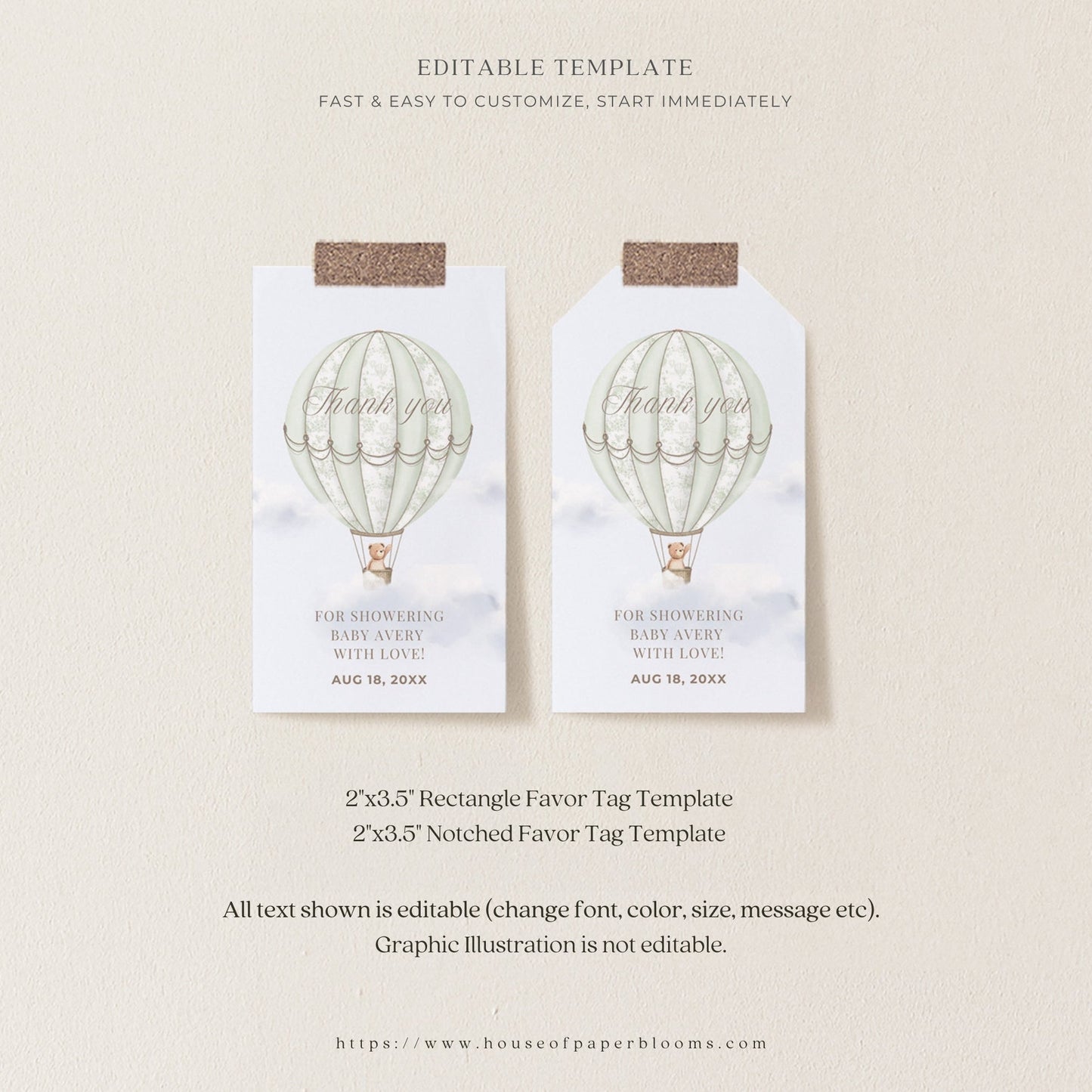 Sage Green Hot Air Balloon Baby Shower Collection - House of Paper Blooms