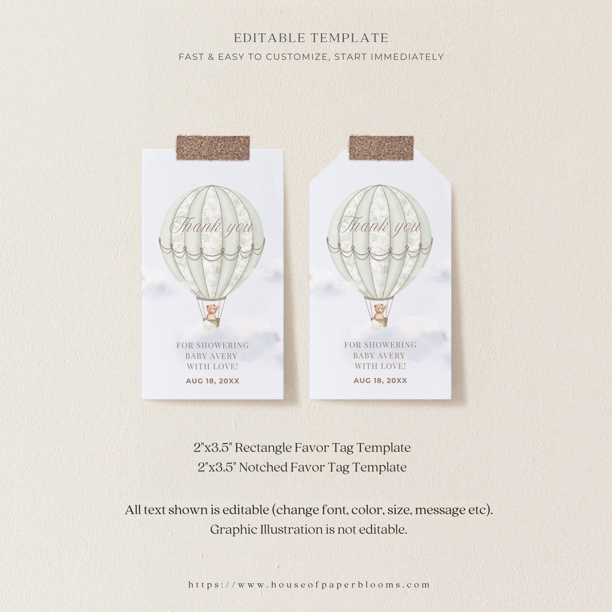 Sage Green Hot Air Balloon Baby Shower Collection - House of Paper Blooms