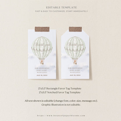 Sage Green Hot Air Balloon Baby Shower Collection - House of Paper Blooms