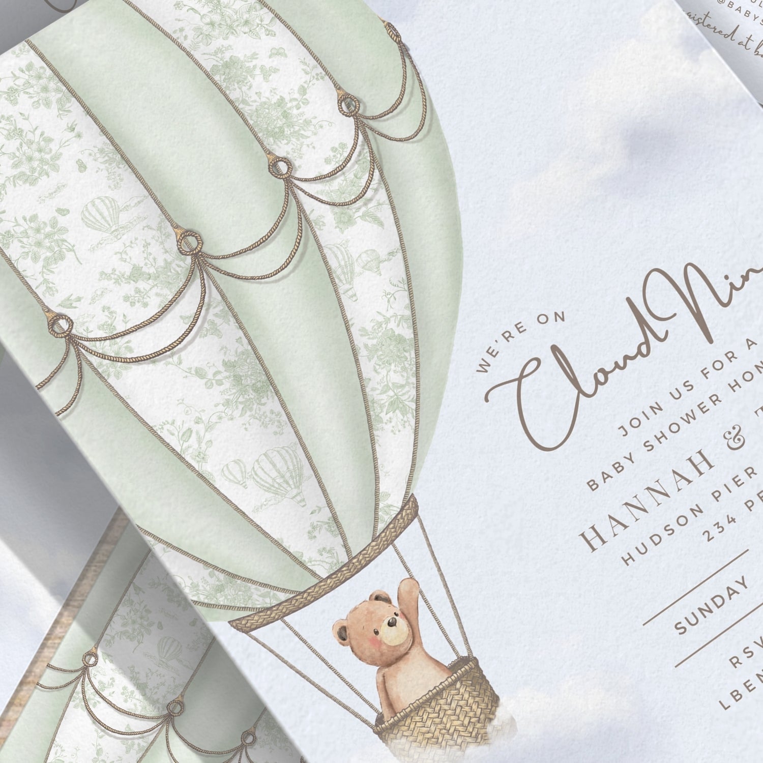 Sage Green Hot Air Balloon Baby Shower Collection - House of Paper Blooms