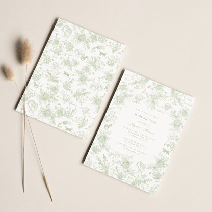 Sage Green Safari Toile Baby Shower Collection - House of Paper Blooms