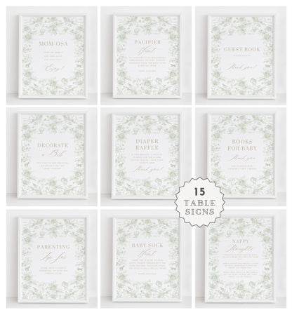 Sage Green Safari Toile Baby Shower Collection - House of Paper Blooms