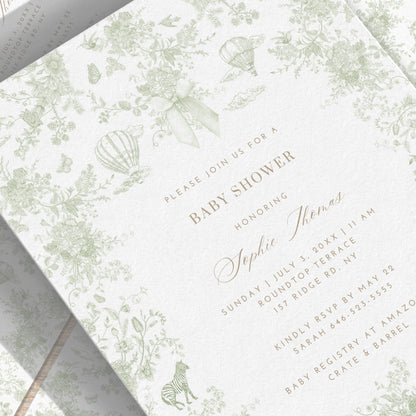 Sage Green Safari Toile Baby Shower Collection - House of Paper Blooms