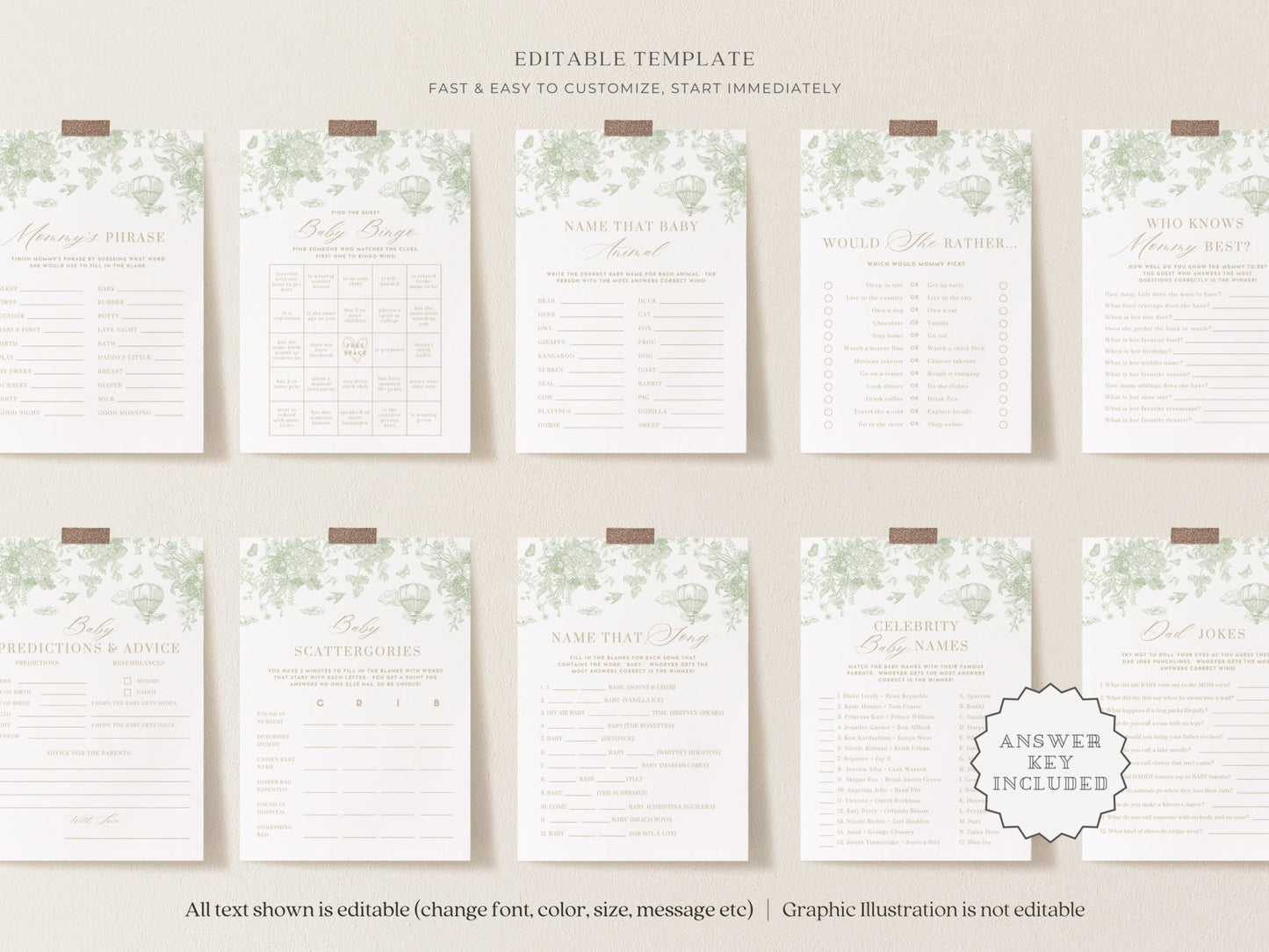 Sage Green Safari Toile Baby Shower Collection - House of Paper Blooms