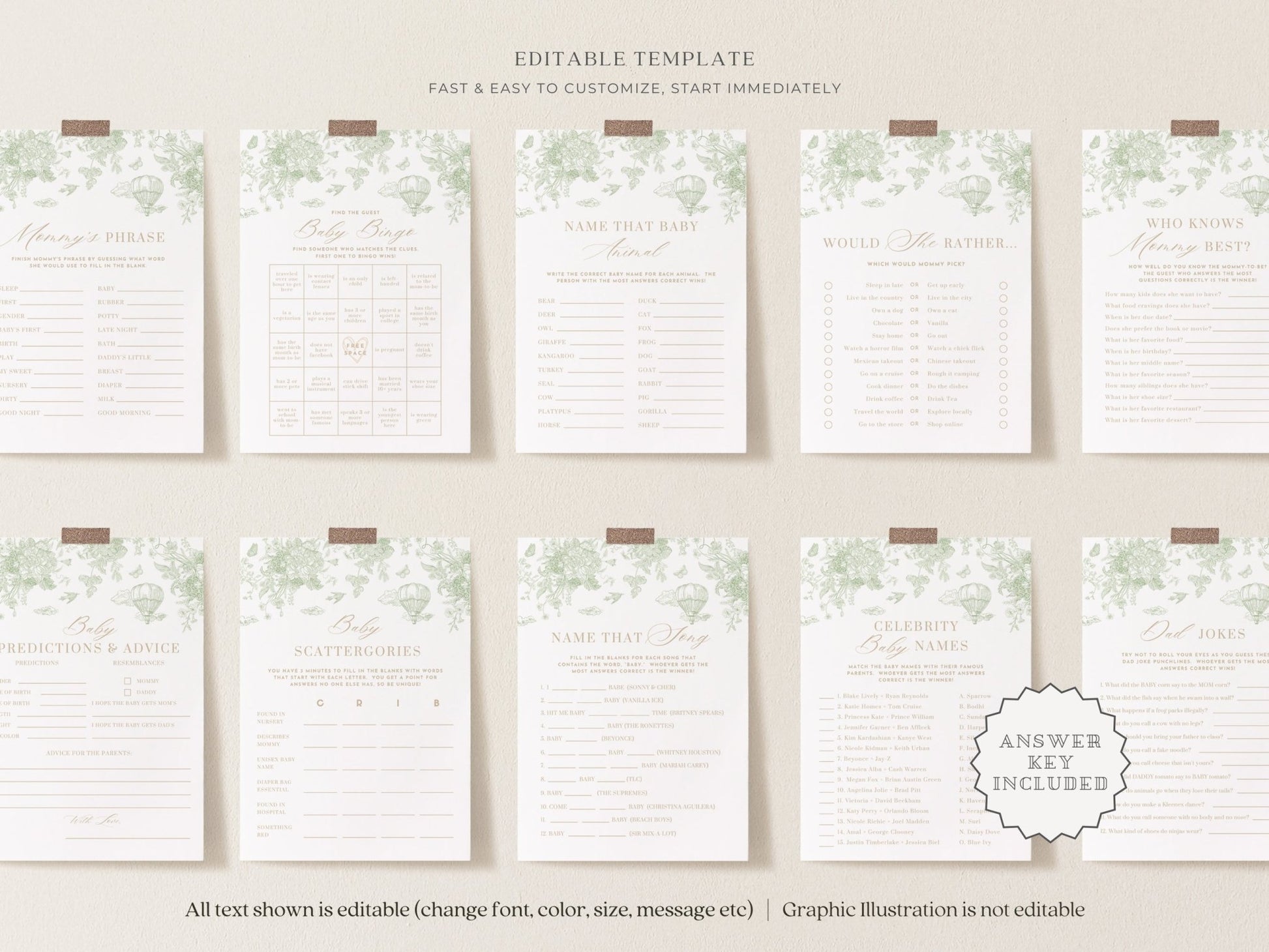 Sage Green Safari Toile Baby Shower Collection - House of Paper Blooms