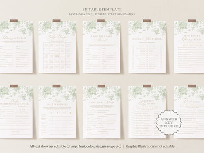 Sage Green Safari Toile Baby Shower Collection - House of Paper Blooms