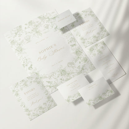 Sage Green Safari Toile Baby Shower Collection - House of Paper Blooms