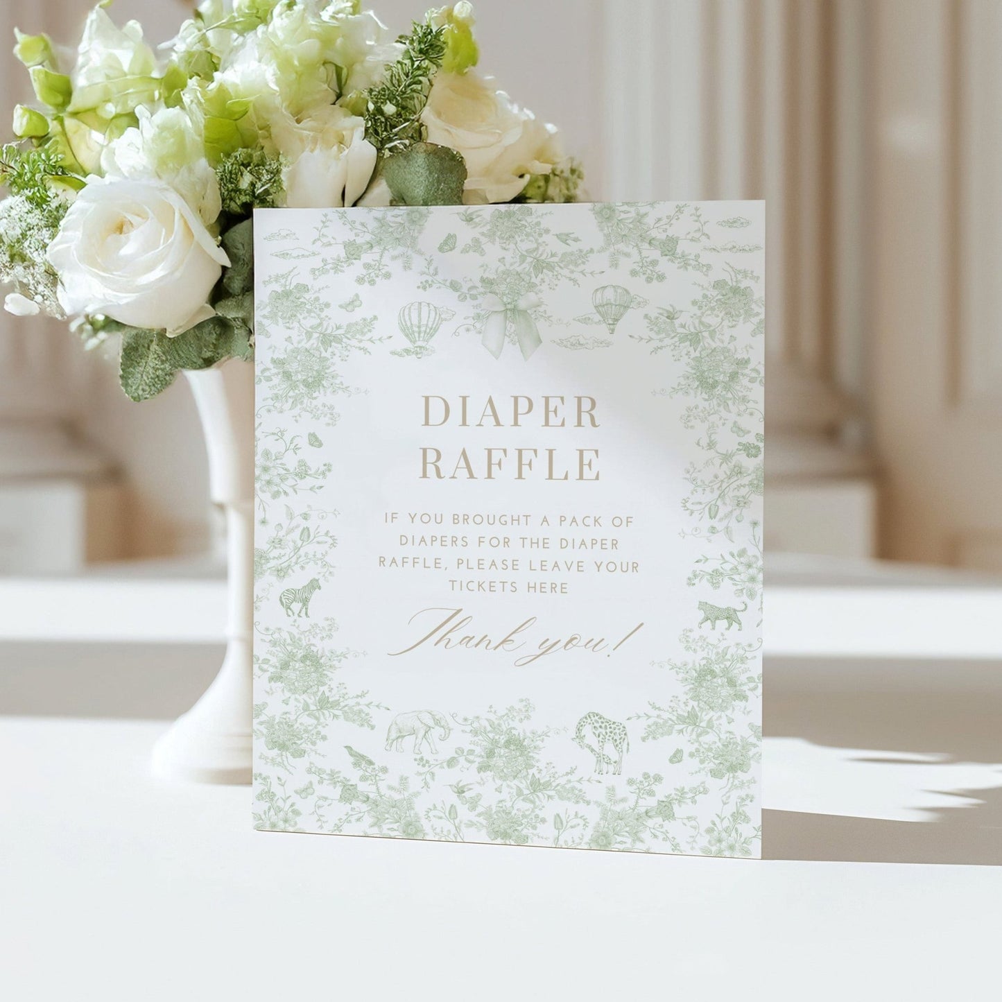 Sage Green Safari Toile Baby Shower Collection - House of Paper Blooms