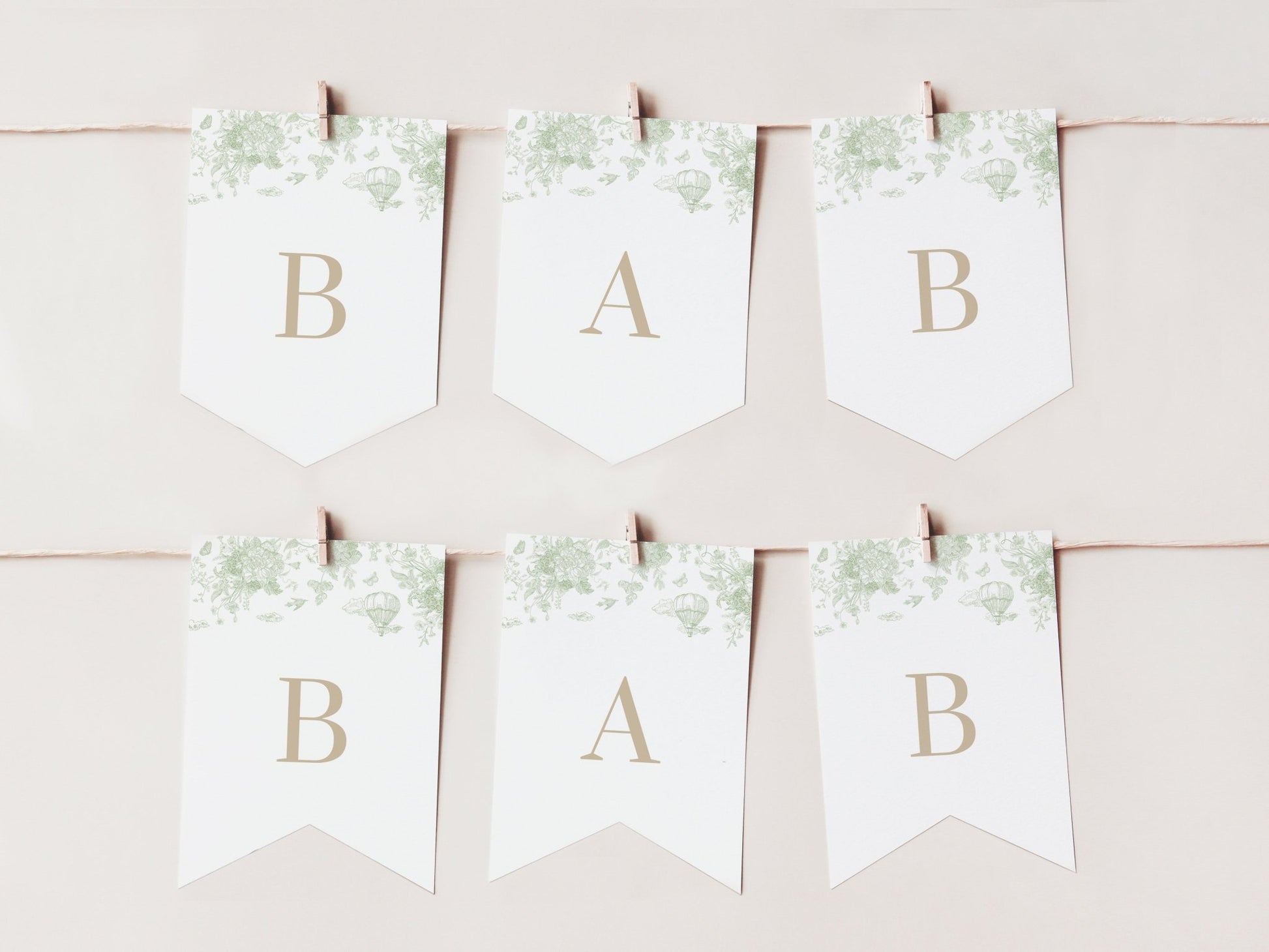 Sage Green Safari Toile Baby Shower Collection - House of Paper Blooms