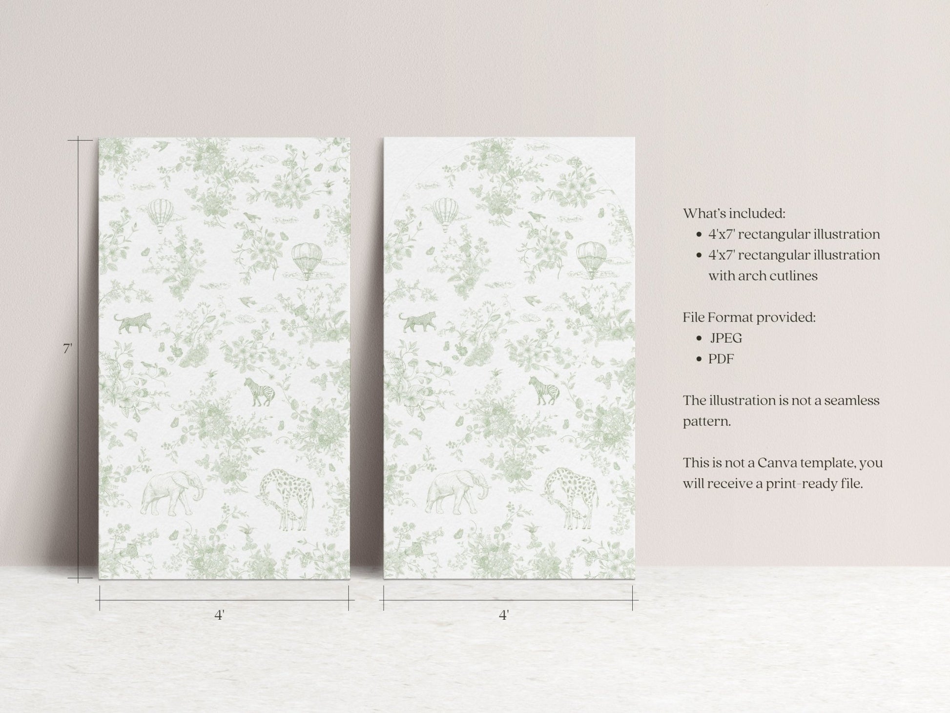 Sage Green Safari Toile Printable Backdrop - House of Paper Blooms